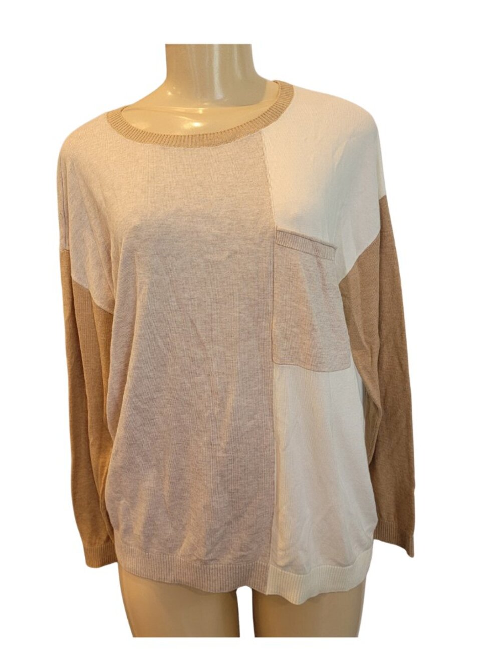 Talbots Color-Block Cream Crewneck Soft Sweater